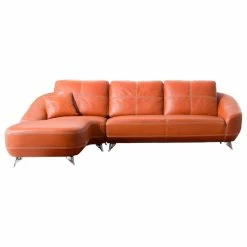 Zuri Furniture Modern Lucy Orange Italian Leather Sectional Sofa - Left Chaise
