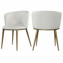 MOD The Almar Dining Chair, White And Brushed Gold, Faux Leather And Iron, Set Of 2