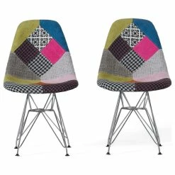 GDFStudio GDF Studio Cassius Multi-Color Patchwork Fabric Chairs, Set Of 2