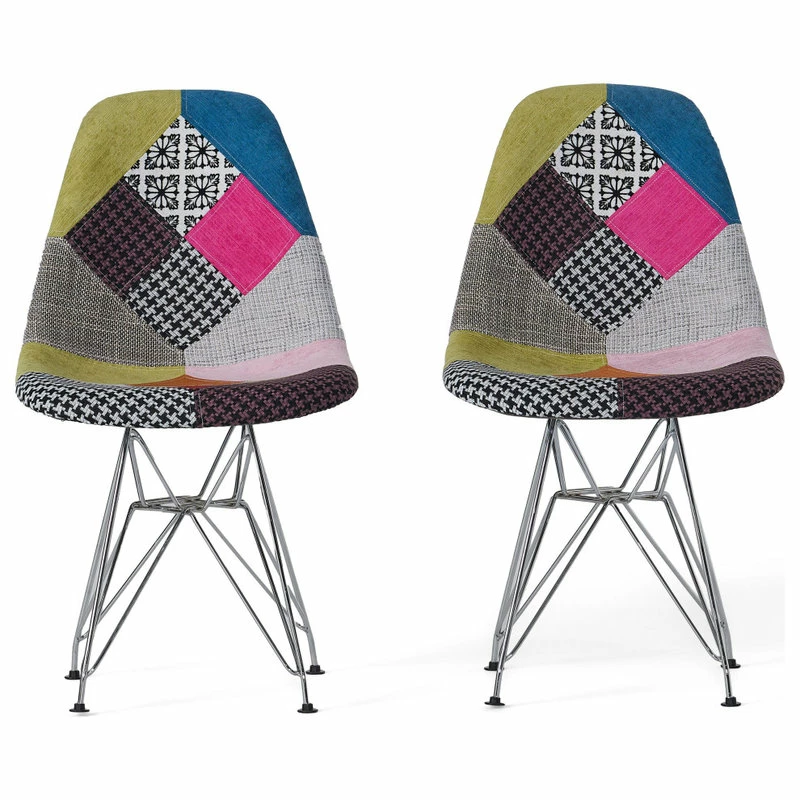 GDFStudio GDF Studio Cassius Multi-Color Patchwork Fabric Chairs, Set Of 2