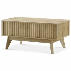 MopioInc Mopio Brooklyn Mid-Century Modern Lift Top Coffee Table, Waveform Panel, Oak
