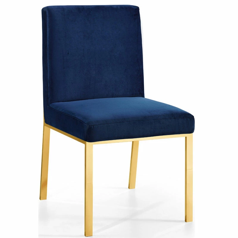 MOD The Weaver Dining Chair, Navy, Velvet, Gold Base Set Of 2 - Image 3