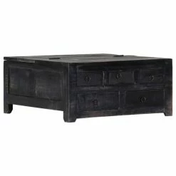 Vida XL International B.V. VidaXL Solid Mango Wood Coffee Table Black 25.6" Living Room Tea Side Stand