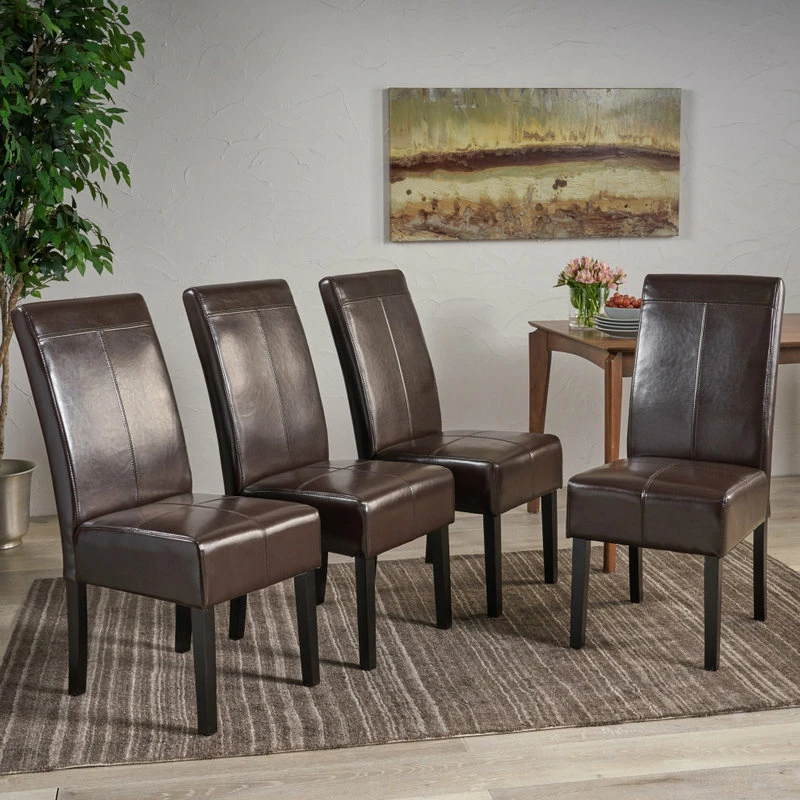 GDFStudio GDF Studio Percival T-stitched Chocolate Brown Leather Dining Chairs, Brown, Set - Image 3