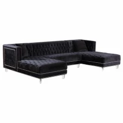 Meridian Furniture Moda Velvet 3-Piece Sectional, Black