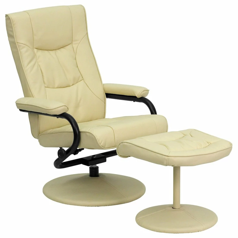 Flash Furniture Contemporary Cream Leather Recliner And Ottoman - Image 2