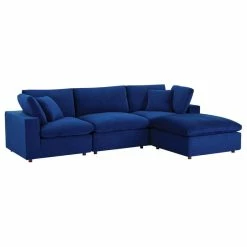 LexMod Commix Down Filled Overstuffed Performance Velvet 4-Piece Sectional, Navy
