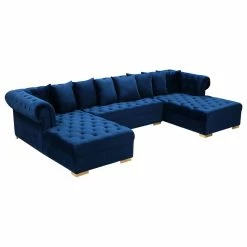 Meridian Furniture Presley Velvet 3-Piece Sectional, Navy