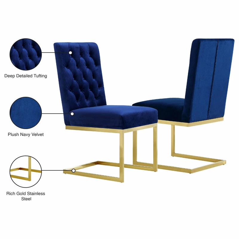 Meridian Furniture Cameron Velvet Dining Chair, Set Of 2, Navy - Image 6