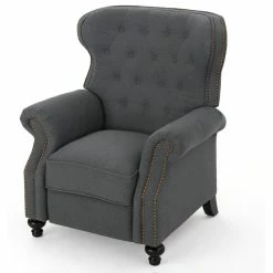 GDFStudio GDF Studio Walder Contemporary Tufted Fabric Recliner With Nailhead Trim, Charcoal