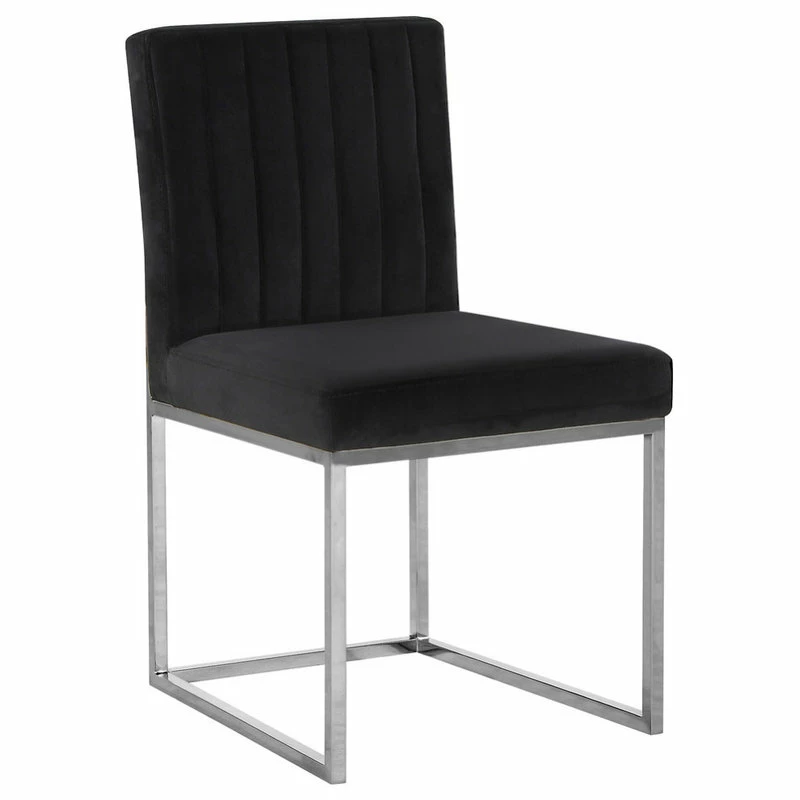 MOD The Dice Dining Chair, Black, Velvet, Chrome Base, Set Of 2 - Image 3