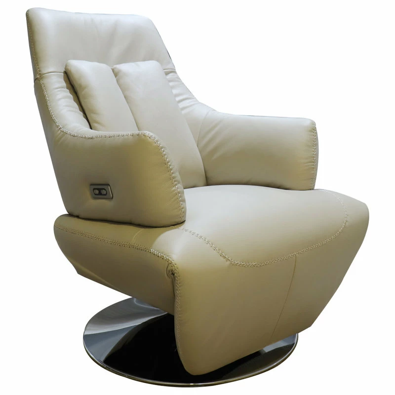 World Source Design LLC Vegas Modern Top Grain Leather Ergonomic 2-Motor Powered Recliner, Sand/Silver - Image 3