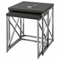 Monarch Specialties Nesting Tables With Chrome Metal Base, 2-Piece Set, Gray