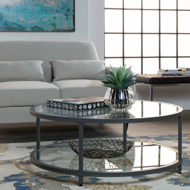 Studio Designs Camber Round Coffee Table Pewter And Clear Glass - Image 3