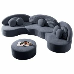 HOMARY Modern 7-Seat Modular Sofa Velvet Upholstered Modular Sofa With Ottoman & Pillow