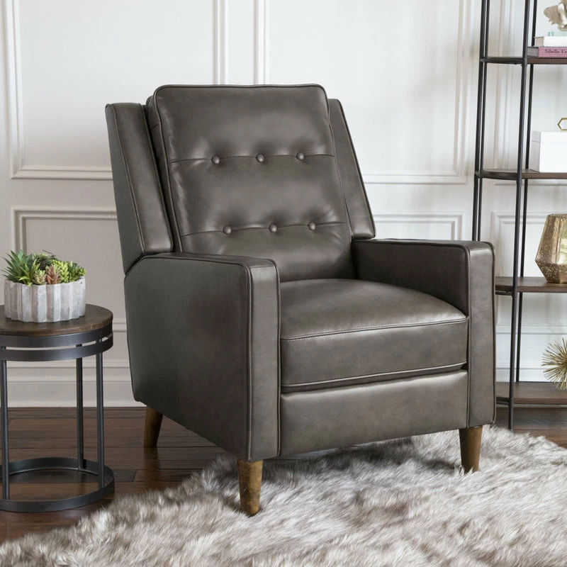 Abbyson Living Hammond Mid-Century Leather Pushback Recliner, Gray - Image 2