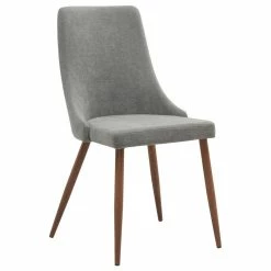 WHI Mid Century Fabric Side Chair (Set Of 2)- Beige, Grey/Walnut