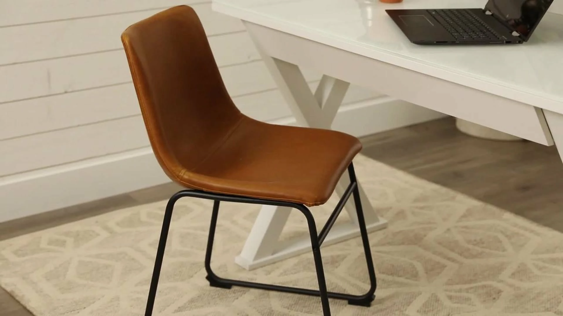 Walker Edison 18" Faux Leather Dining Chair 2 Pack, Whiskey Brown - Image 2