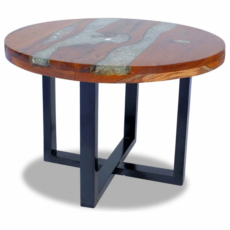 Vida XL International B.V. VidaXL Solid Teak Wood Coffee Table Resin Handmade Paint Finish Side End Couch - Image 5