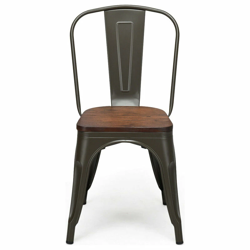 Costway Set Of 4 Style Metal Dining Side Chair Wood Seat Stackable Bistro Cafe - Image 6