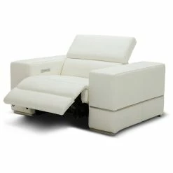 Zuri Furniture Modern Luxor Reclining Chair With Power Headrests - White Top Grain Leather