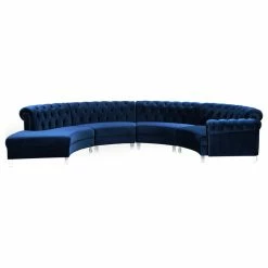 Meridian Furniture Anabella Velvet Sectional, Navy, 4 Piece