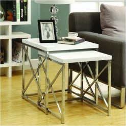 Monarch Nesting Table Set Of 2 Side End Metal Accent Bedroom Metal Glossy White