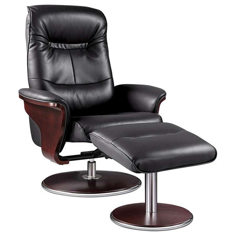 Artiva Milano Leather Swivel Recliner And Ottoman, Black