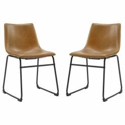 Walker Edison 18" Faux Leather Dining Chair 2 Pack, Whiskey Brown