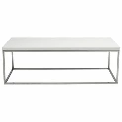 Euro Style Teresa Rectangular Coffee Table, White Lacquer/Polished Stainless Steel