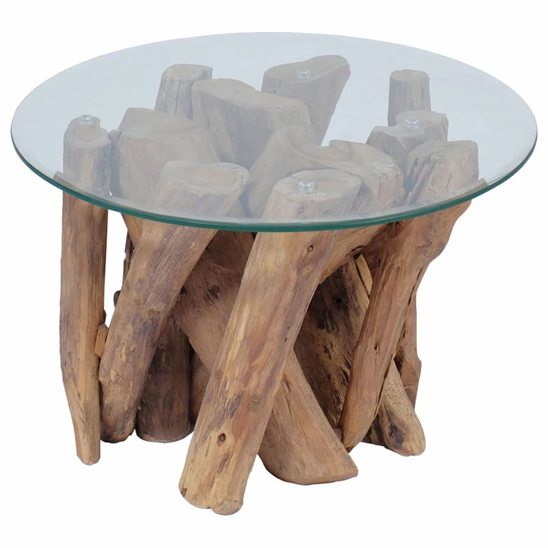 Vida XL International B.V. VidaXL Solid Teak Driftwood Coffee Table Living Room Side Stand Glass Tabletop