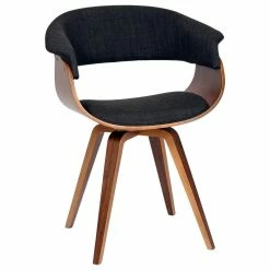Armen Living Summer Dining Room Chair, Fabric And Wood, Charcoal And Walnut
