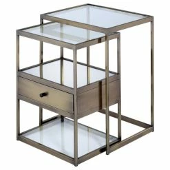 Acme Furniture ACME Enca 2 Pieces Nesting Table In Clear Glass And Antique Brass