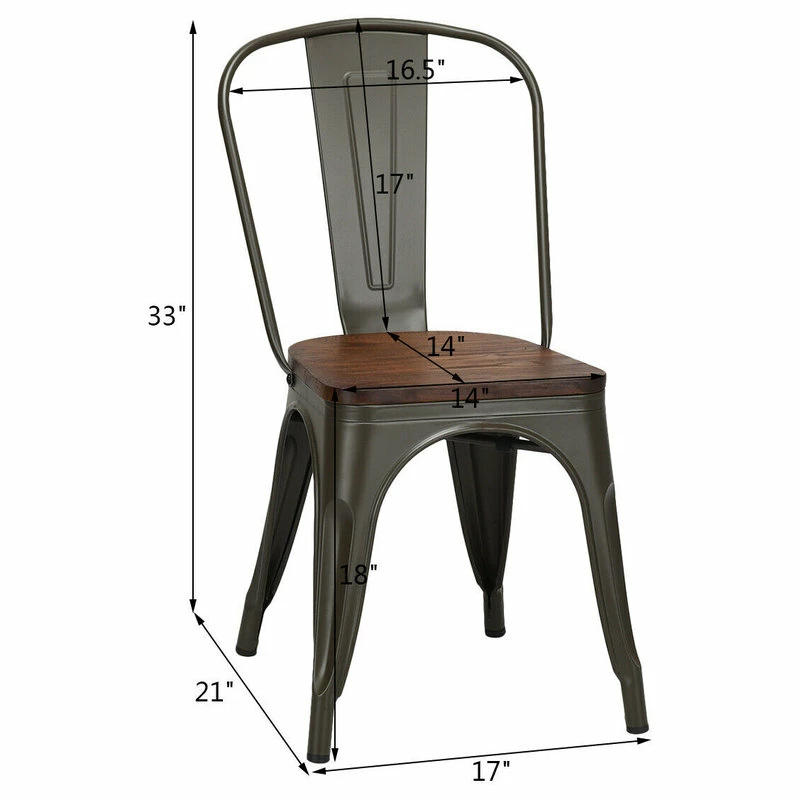 Costway Set Of 4 Style Metal Dining Side Chair Wood Seat Stackable Bistro Cafe - Image 2