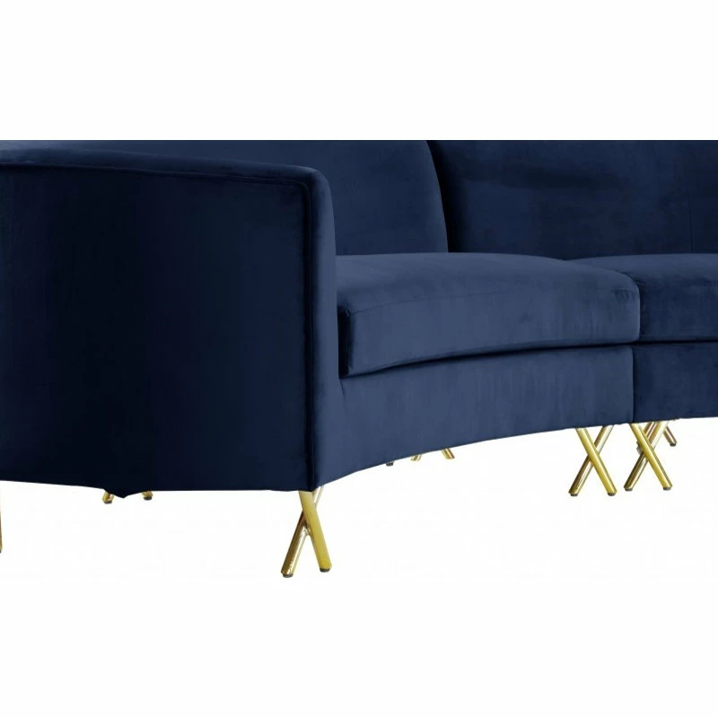 Meridian Furniture Serpentine Velvet 3-Piece Sectional, Navy - Image 4