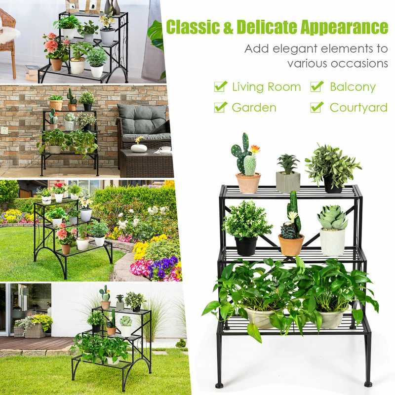 Costway Plant Rack 3-Tier Metal Plant Stand Garden Shelf Stair Style Decorative - Image 2