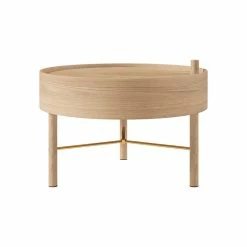 HOMARY Modern Round Wood Rotating Tray Coffee Table With Storage, Natural