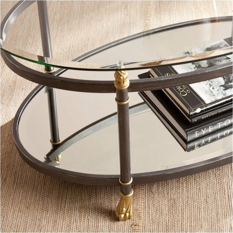 SEI Furniture Allesandro 2 Piece Oval Glass Coffee Table And Round Glass End Table Set In Gold - Image 5