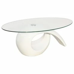 Vida XL International B.V. VidaXL Coffee Table Nightstand High Gloss White Storage Base Glass Tabletop