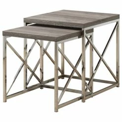 Monarch Specialties Nesting Table Set Of 2 Side End Metal Accent Metal Laminate Brown Chrome