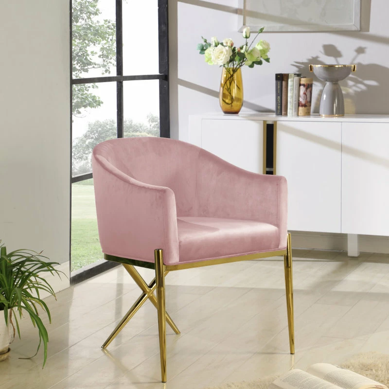 MOD The Parker Dining Chair, Velvet, Pink, Gold Legs - Image 4