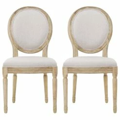GDFStudio GDF Studio Phinnaeus French Country Fabric Dining Chairs (Set Of 2), Griege/Natural