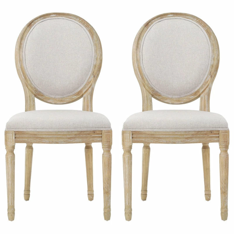 GDFStudio GDF Studio Phinnaeus French Country Fabric Dining Chairs (Set Of 2), Griege/Natural
