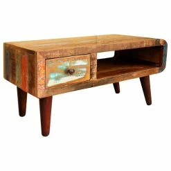 Vida XL International B.V. Antique Coffee Table Rustic Reclaimed Wood Living Room Furniture Curved Edge