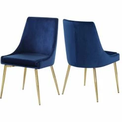 Meridian Furniture Karina Velvet Dining Chairs, Set Of 2, Navy, Gold Base