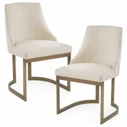 Olliix The Cleopatra Dining Chair, Cream, Fabric, Set Of 2