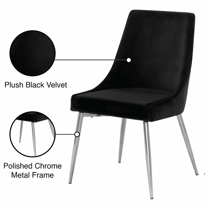 MOD The Draper Dining Chair, Black, Velvet, Chrome Base, Set Of 2 - Image 6