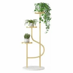 HOMARY Ladder Plant Stand Unique End Table, Gold Metal