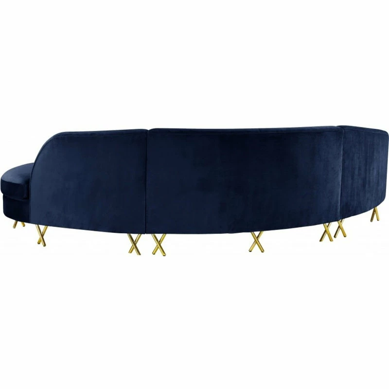 Meridian Furniture Serpentine Velvet 3-Piece Sectional, Navy - Image 3
