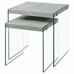 Monarch Nesting Table Set Of 2 Side End Accent Bedroom Tempered Glass Grey